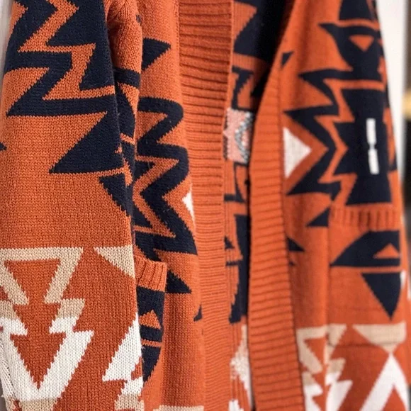 Cato Orange and Navy Geometric Cardigan - Picture 6 of 8